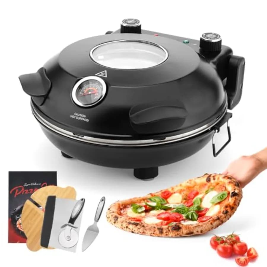 Forno Elettrico per Pizza da Interno, 12 Pollici, da Appoggio, 800W ℉ Forno Elettrico per Pizza con Timer, Pietra in Ceramica e Finestra di Visualizzazione Completo