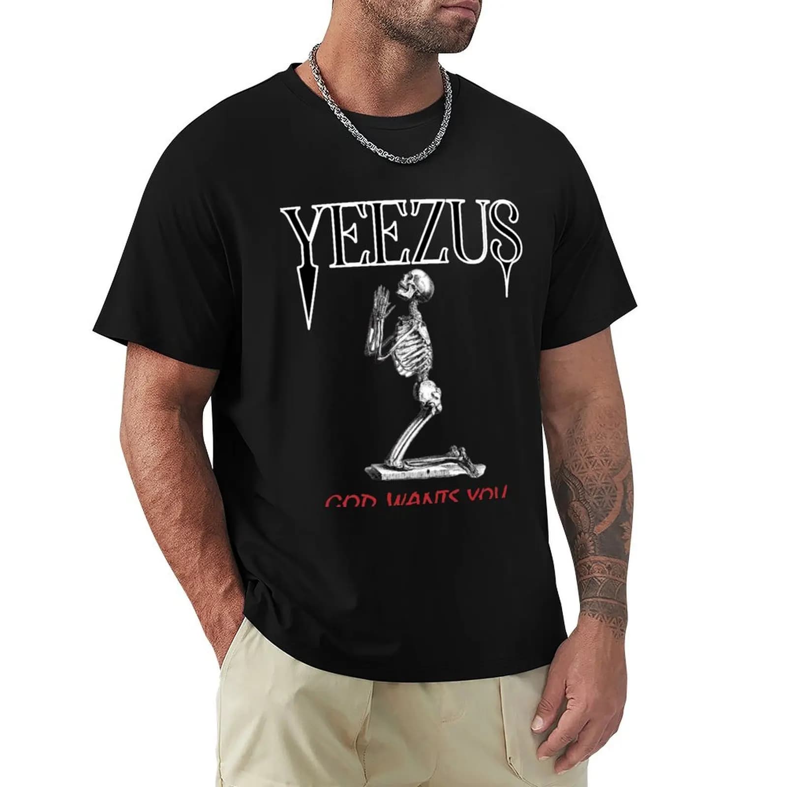 T-shirt Yeezus Skeleton in cotone basic anti-restringimento