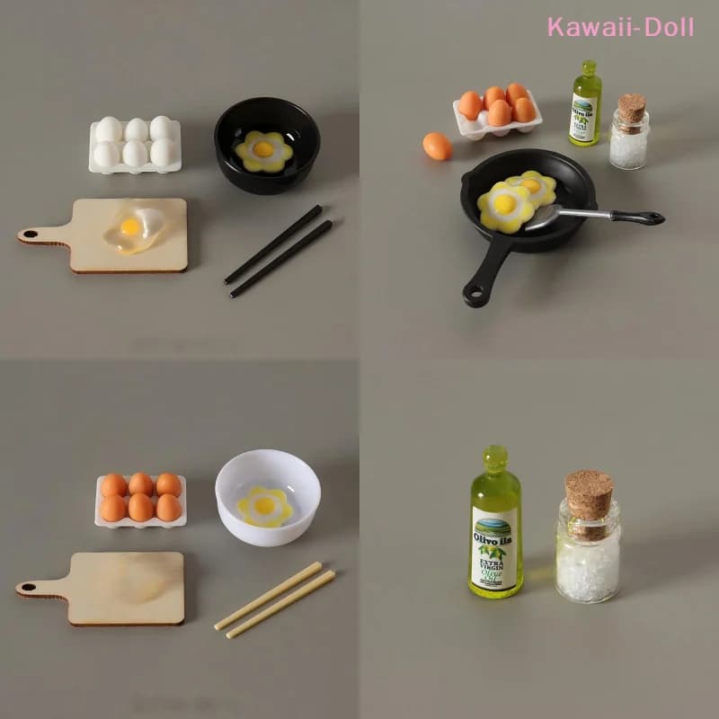 1Set 1:12 Dollhouse Kitchenware Mini Egg Frying Pan Model Dollhouse Kitchen Scene Accessories Pretend Play Toys Kit