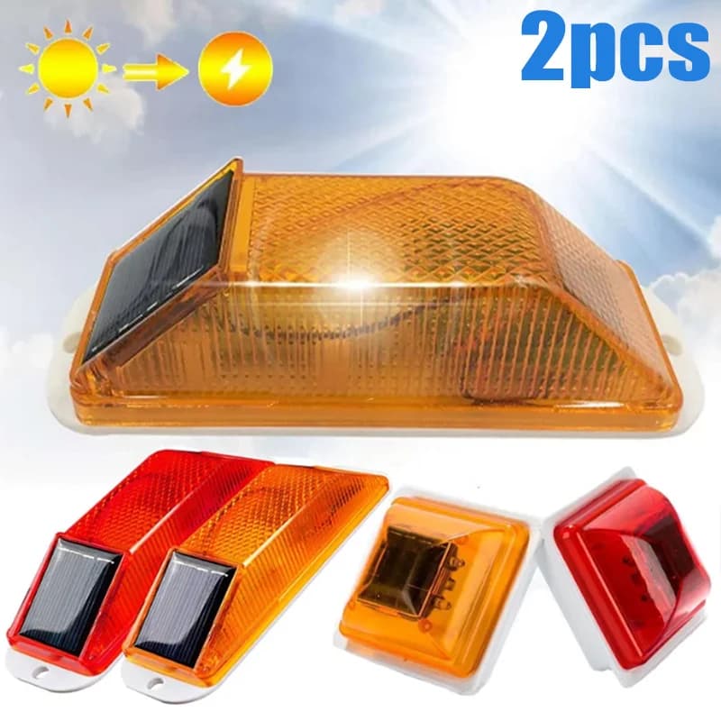 2Pcs luce di avvertimento stroboscopica solare lampada a LED ricaricabile sicurezza notturna guida luci lampeggianti stroboscopiche solari LED Chip accessori per auto