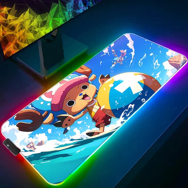 Tappetino per mouse LED RGB Tappetino per tastiera portatile Accessori per PC Tappetino per mouse HD Tappetino per tablet antiscivolo Gaming One Piece Tony Tony Chopper Tappetino da scrivania