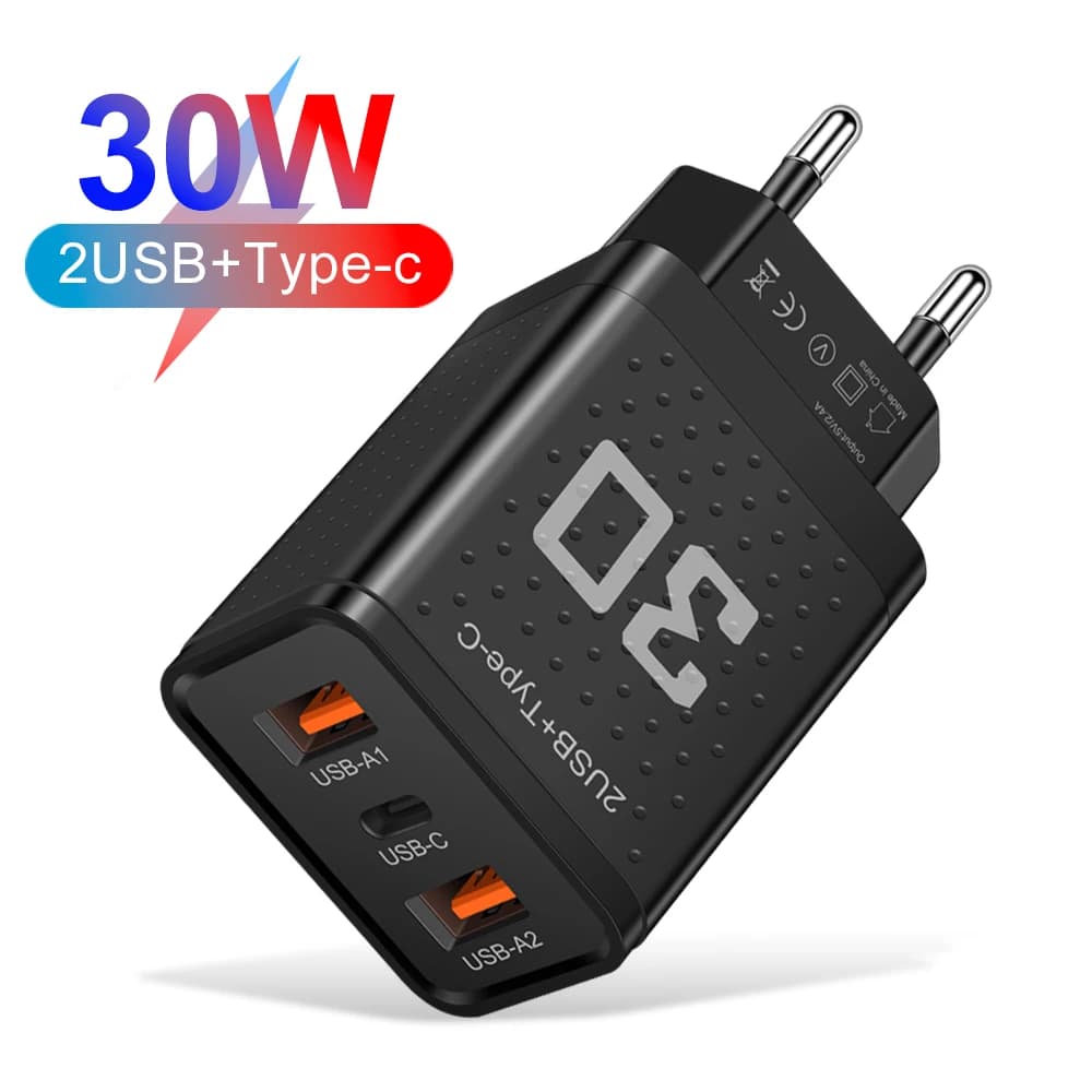 Caricatore da Muro USB C PD 30W a 3 Porte, Ricarica Rapida per iPhone 15 16 Xiaomi Samsung Telefoni Cellulari