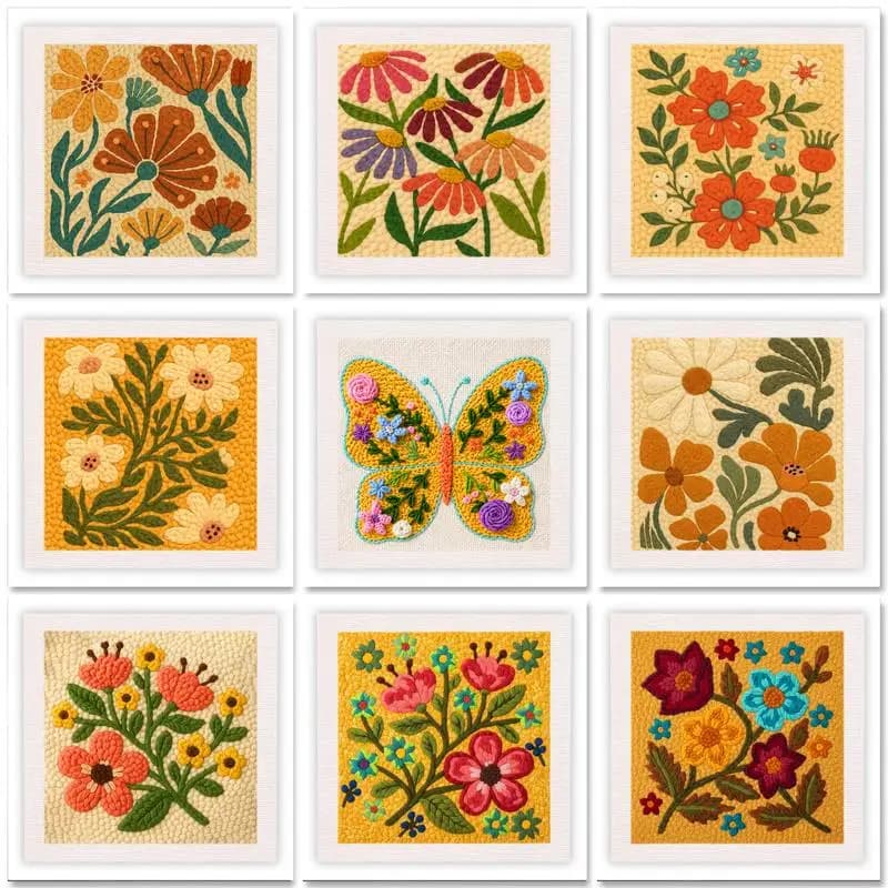 25x25cm Frame Punch Needle Embroidery Kit Flower Pattern Tufting Magic Punch Needle Kit Handcraft Craft Set Fabric Yarn Hoop