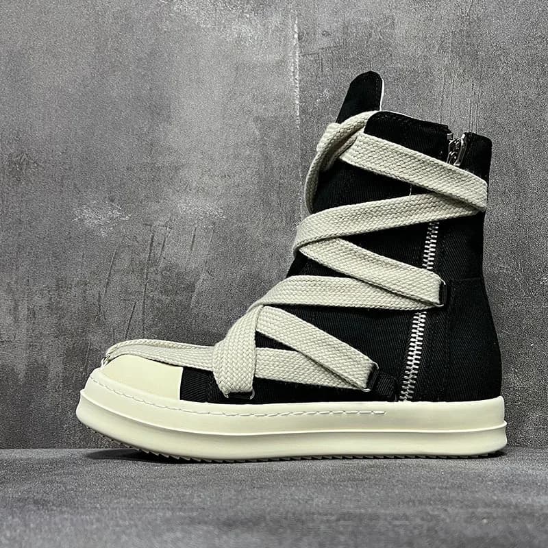 Uomo donna scarpe alte Casual Canvas Jumbo Lace Up Sneakers Designer di lusso Zip Hip Hop autunno Flats stivali neri