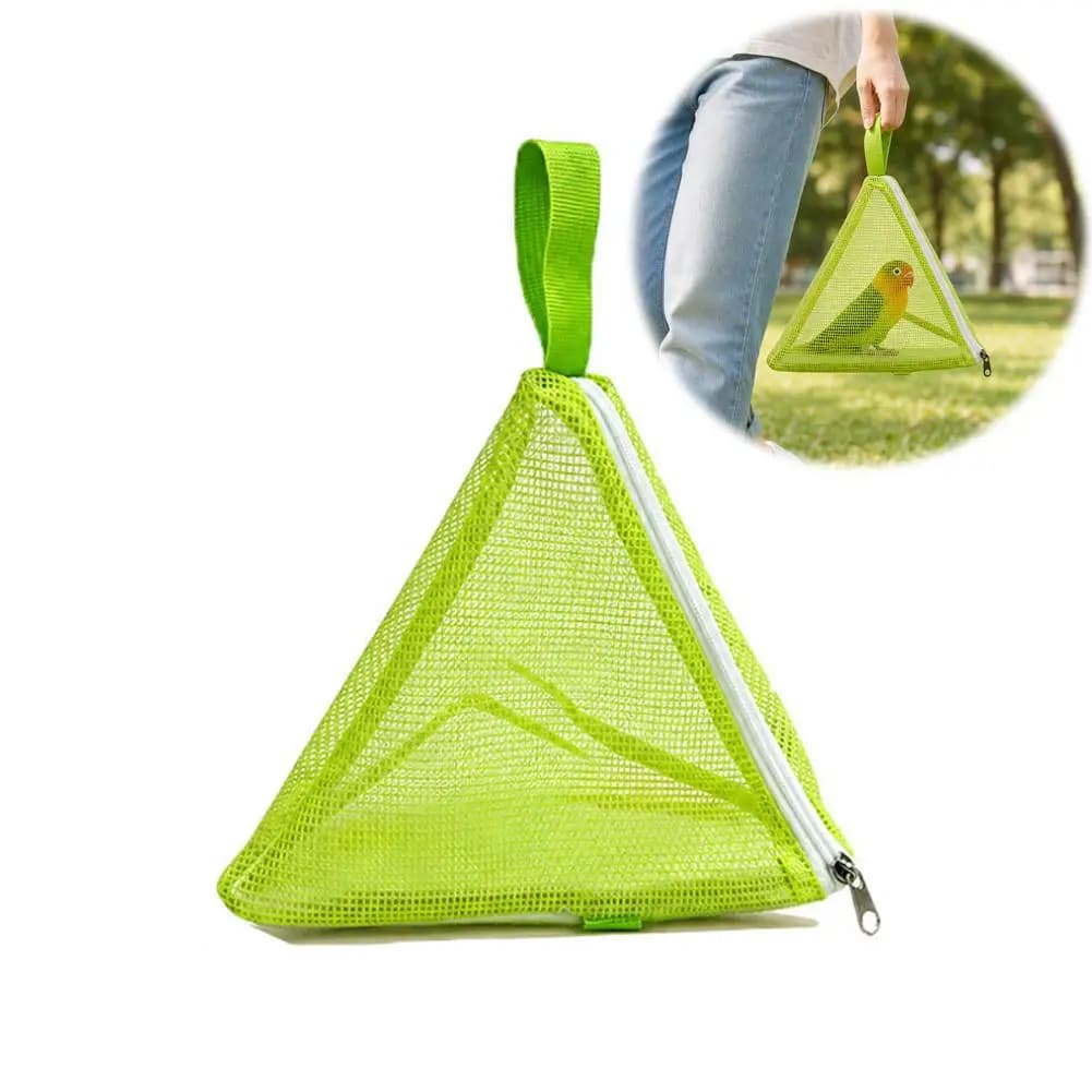 Portable Parrot Travel Bag Triangle Mesh Bird Carrier Lightweight Outdoor Pet Tote with Top Handle 360 Breathable Side Zipper