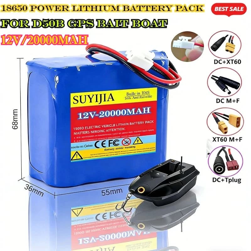 Batteria al Litio D50B per Barca Esca GPS, 18650, 12V 20000mAh, Adatta per Citofono con Videocamera, Luce di Emergenza