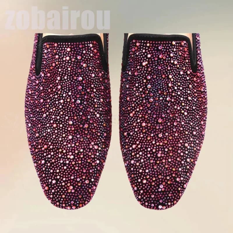 Rose Red Rhinestone Decor Low Top Loafers Fashion Slip On Men Shoes Luxury Handmade Party Feast Banquet Dating Men Dress Shoes