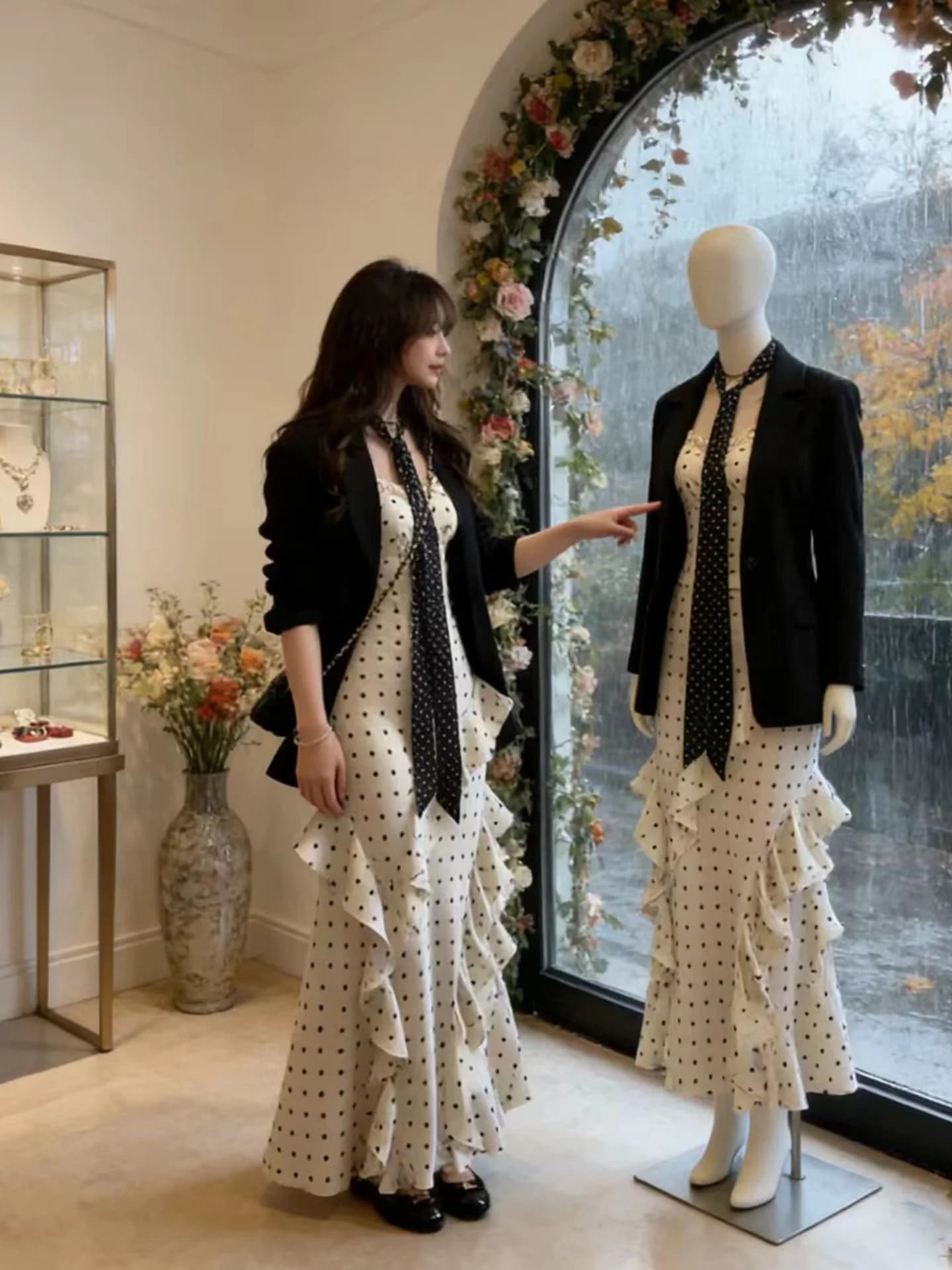 Spring 2026 plus Size Women's Fashionable Outfit High Waist Dress Set Casual Style Long Sleeve round Neck Sunscreen Coat