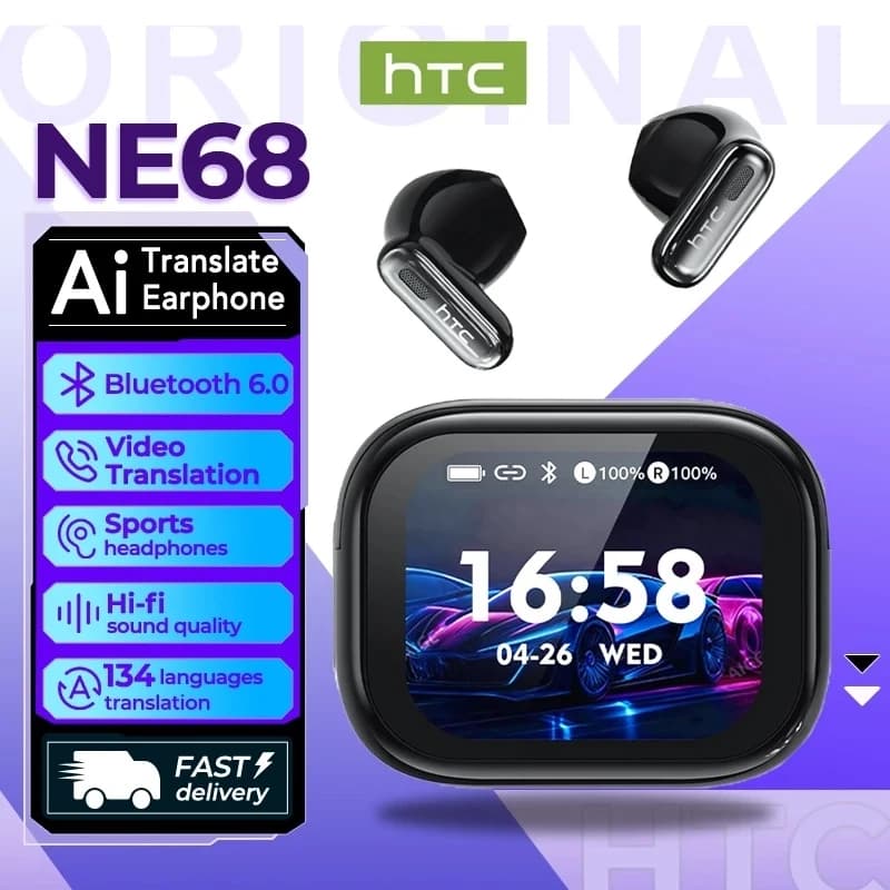 HTC NE68 AI Translator Wireless Bluetooth Earphones Touch Screen TWS HiFi Sound Earbud Noise Reduction For IOS Android PC