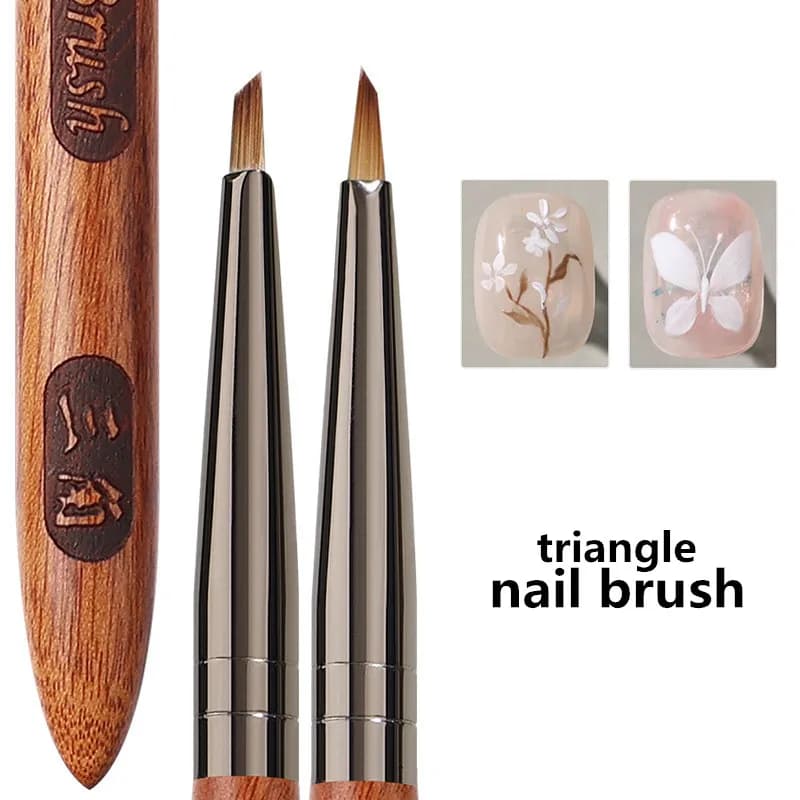 1/2/3 Pezzi Pennello per Unghie con Manico in Legno Rotondo e Setole Triangolari, Pennello per Nail Art Acrilico, Pennello per Disegno a Righe e Fiori