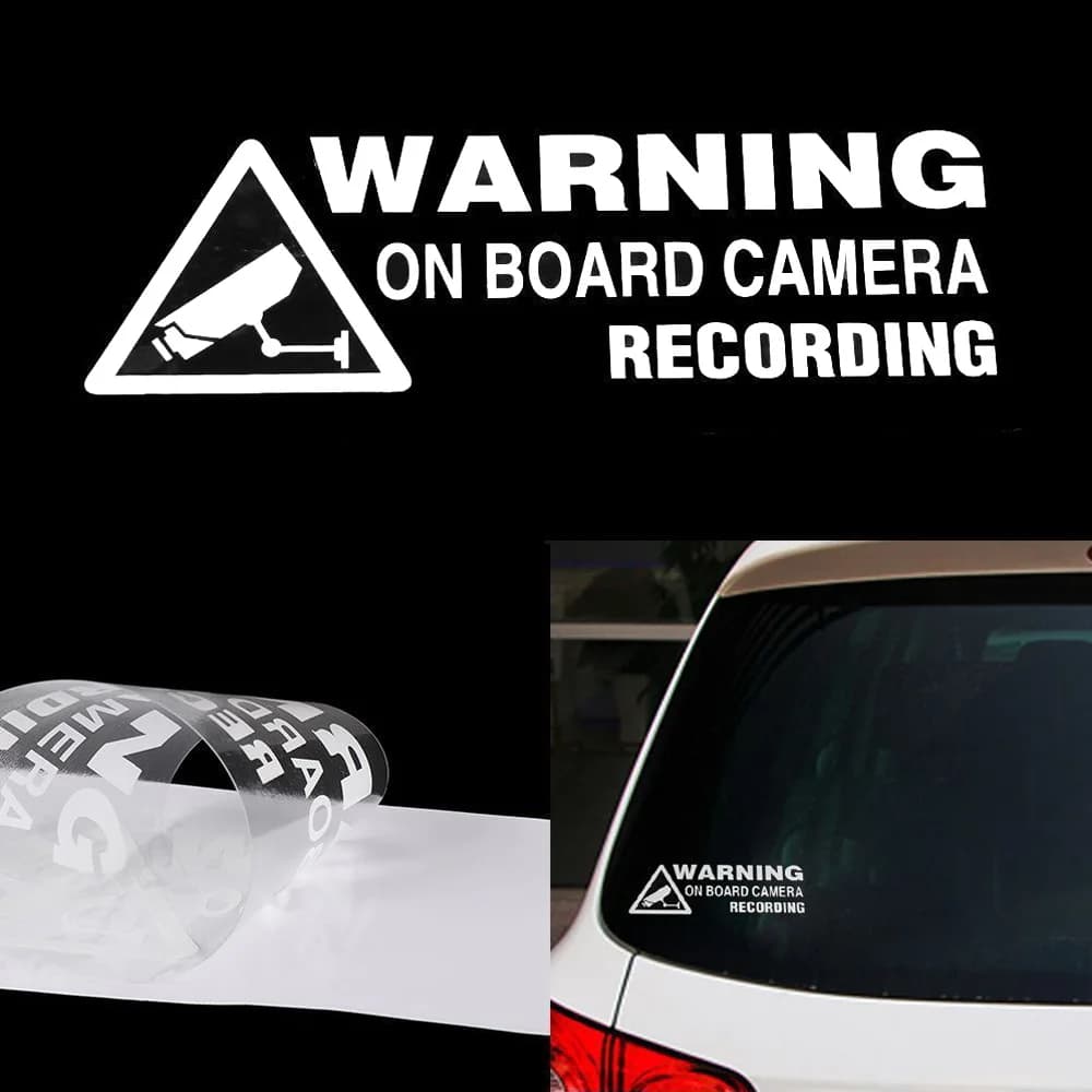 2D Flat 1Pc WARNING On Board Camera Recording Removable Waterproof Safety Warning Vinyl Sticker For Auto Window Door Decor
