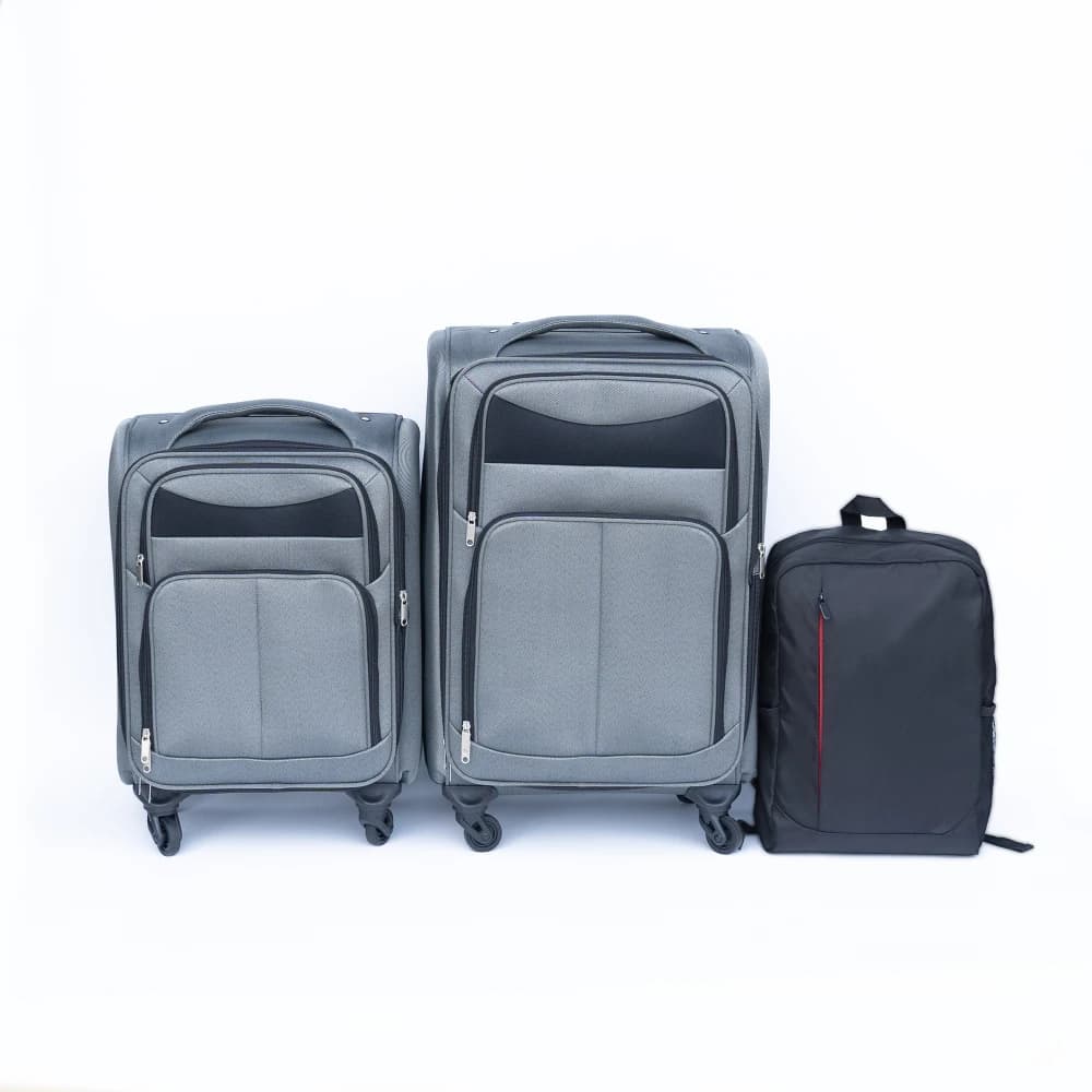 Set di 2 Valigie in Tessuto Oxford da 20+24 Pollici con Zaino Trolley Senza Serratura Ruote Universali Grigie Valigia da Viaggio