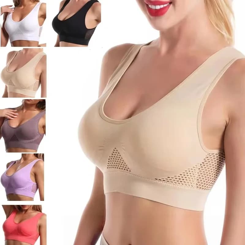Plus Size 1pcs Women Sports Bras Large Size No Steel Ring Seamless Underwear Removable Chest Pad Runing Sport Hollow Mesh Vest