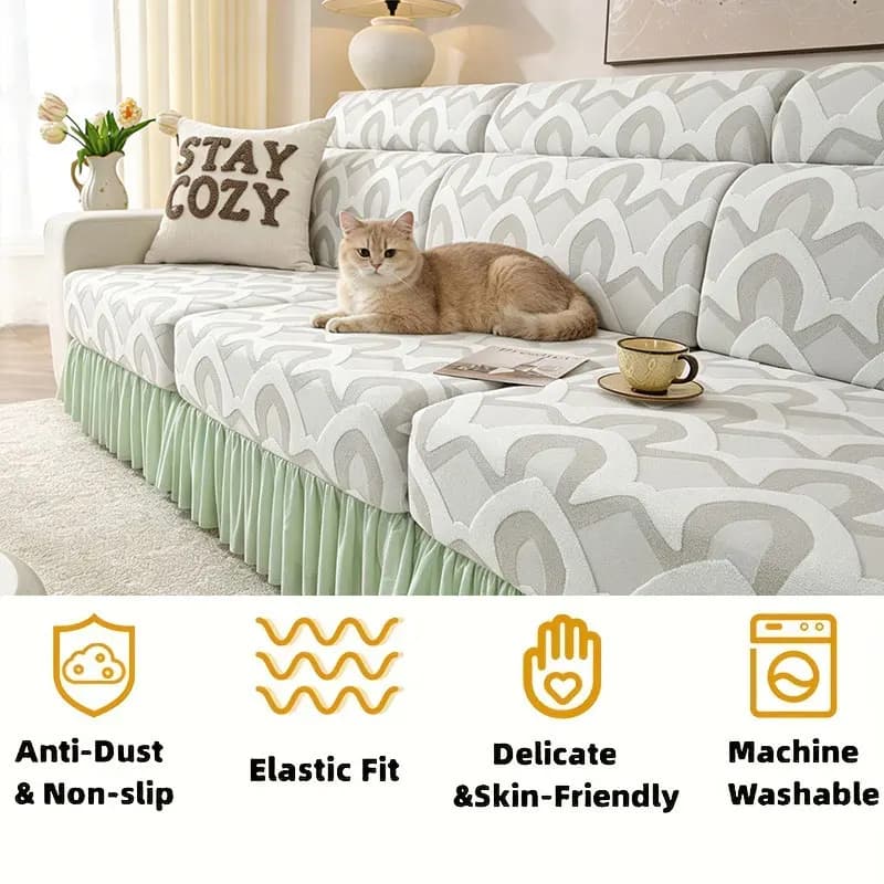 1PC-Wave shaped skirt edge sofa cover, pet friendly sofa cover, adds a fresh and breathable feeling to light colored spaces