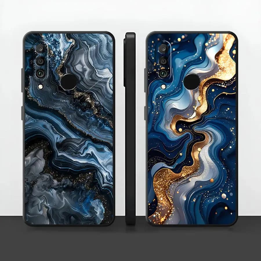 Cover per Telefono Funda per Huawei P Smart 2019 P30 P20 Pro P20 P40 Lite P20 Lite 2018 Blu Oro Effetto Marmo