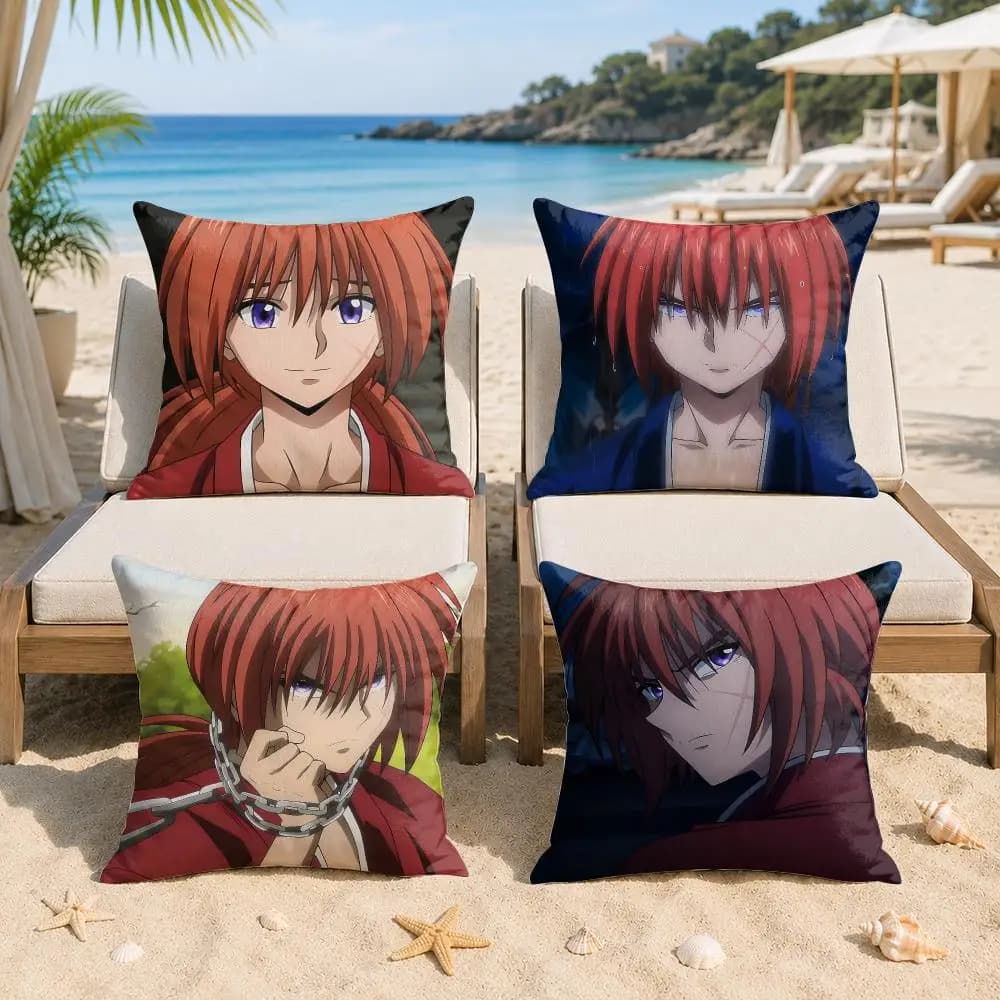 R-Rurouni Kenshin Anime Cushion Cover Silky Short Plush Invisible Zipper Dustproof Sofa Pillow Case For Home Decor
