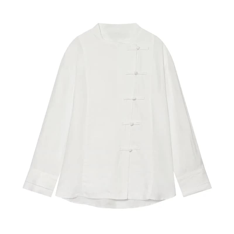 Women's Shirt 2026 Summer New White Long Sleeve Loose Shirt with Knot Button Decoration Simple Style Casual Fashion Individual