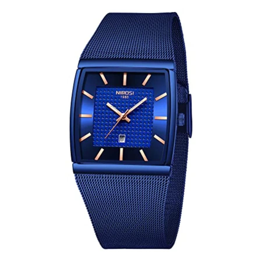 Men Watches Square Analog Quartz Stainless Steel Watches for Men Mesh Strap Waterproof Business Military Sport Wrist Watch with