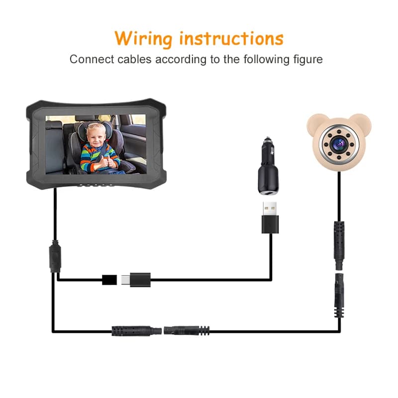 Monitor video per bambini da 5 pollici con visione notturna Starlight, monitoraggio in tempo reale, telecamera di sicurezza per sedile posteriore, baby sitter