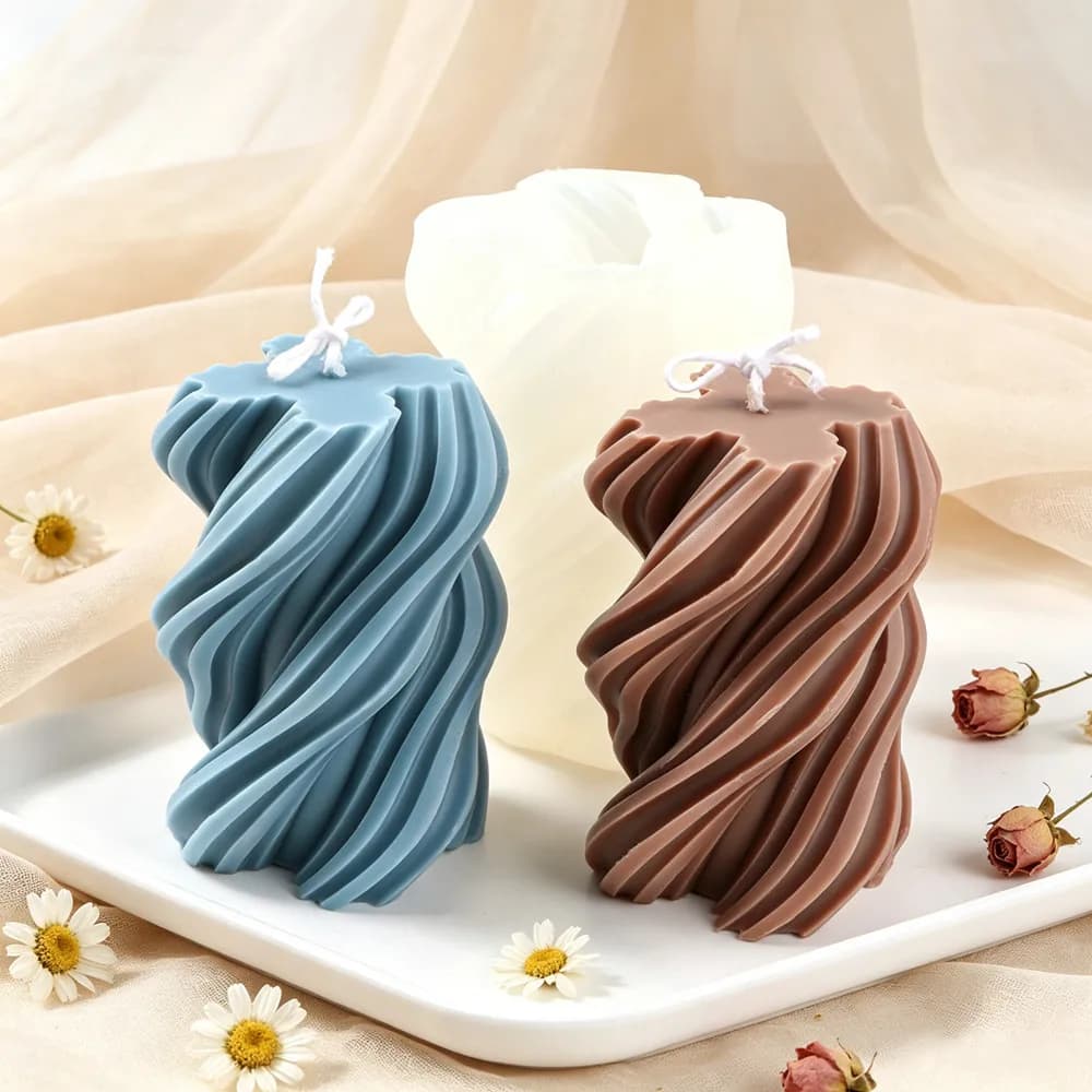 3D Wave Twisted Spiral Pillar Silicone Candle Mold,Curved Ribbed Wavy Swirl Column Mold DIY Craft Decor Gift for Craft Lovers