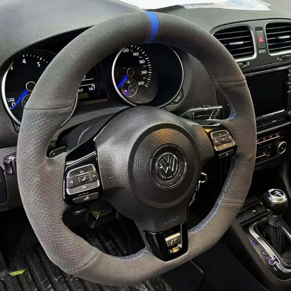 Coprivolante per auto personalizzato in pelle scamosciata antiscivolo per Volkswagen Golf 6 GTI MK6 VW Polo GTI Scirocco Avant sterzo Wrap