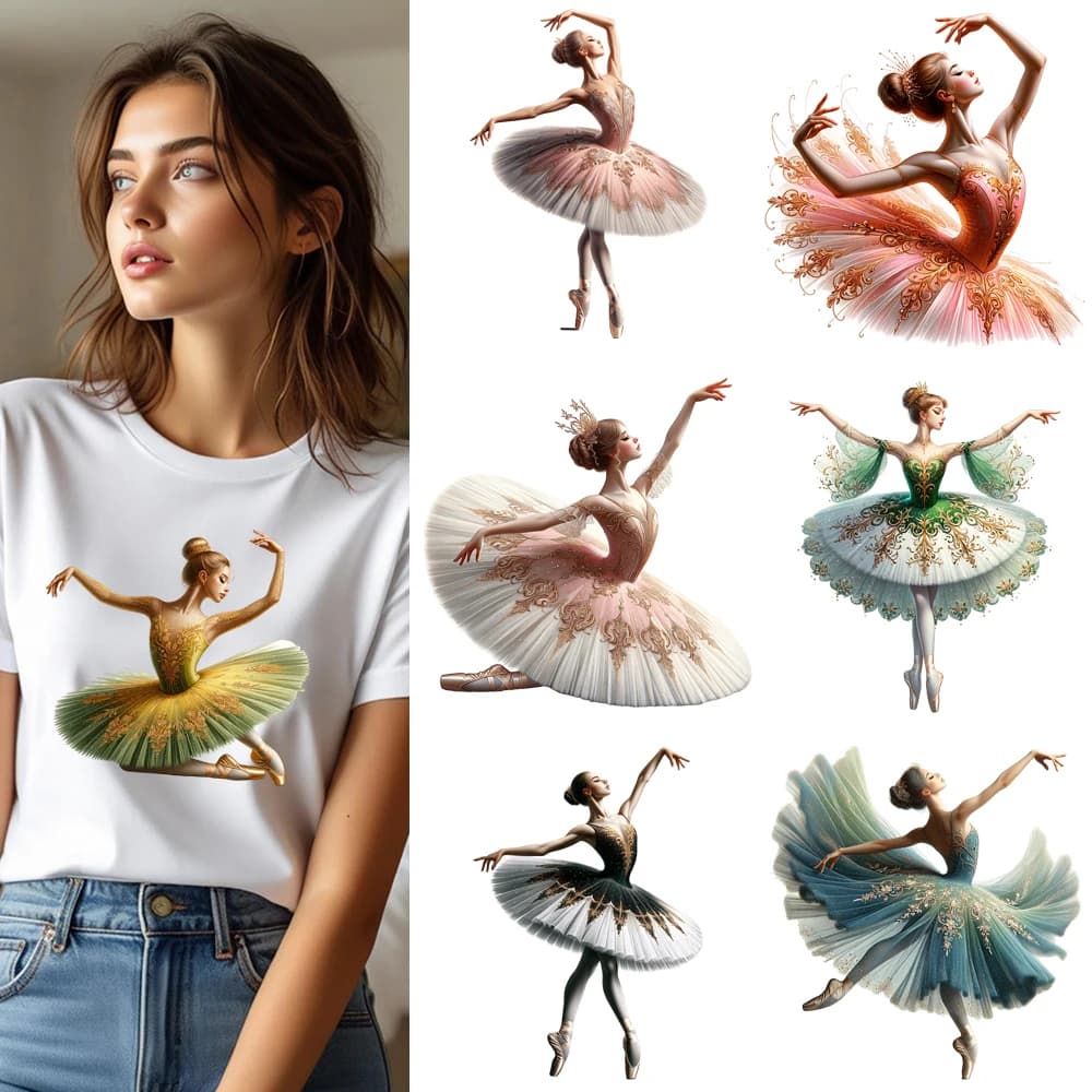 Adesivo termoadesivo DTF da 25 cm con grafica di ballerine eleganti, patch termoadesive per vestiti, applicazioni per t-shirt.