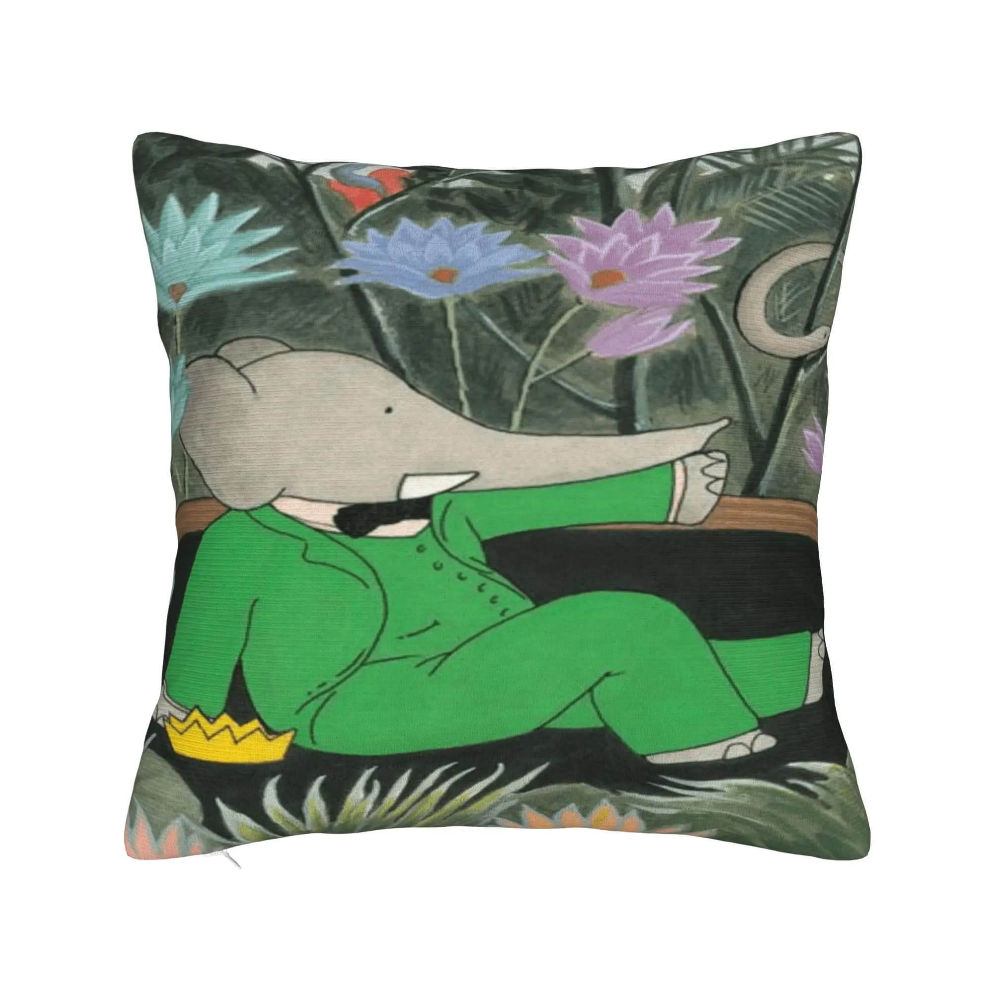 Cartoon Babar The Elephant Pillow Cover Funny Pillow Case For Living Room Bed Chair Soft Cushion Cover Gift