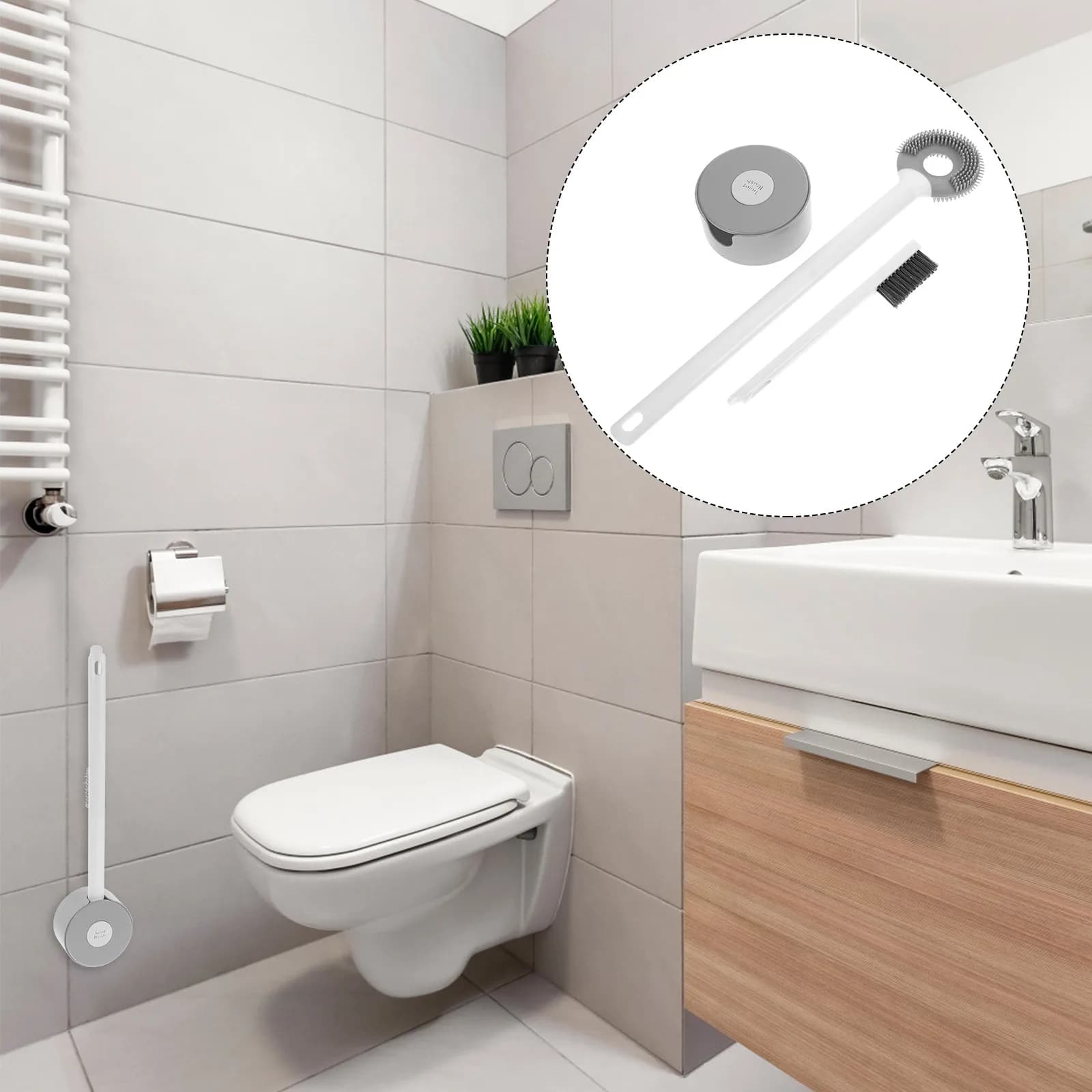 Set di 1 Portascopino da Parete con Spazzola Morbida in TPR per Pulizia Profonda del Bagno, Accessori per il Bagno