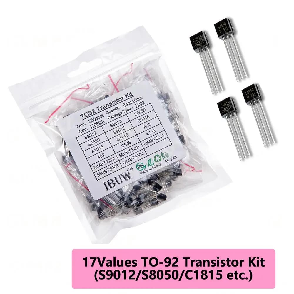 Kit transistor TO-92 da 170 pezzi, 17 valori (S9012/S8050/C1815 ecc.) Progetto Elettronico Fai-da-Te per Arduino S9012 S8050