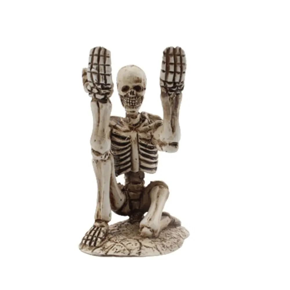 Portapenne con teschio creativo gotico Porta spazzolino scheletro durevole Scatola portaoggetti portatile con display per penna con teschio in resina