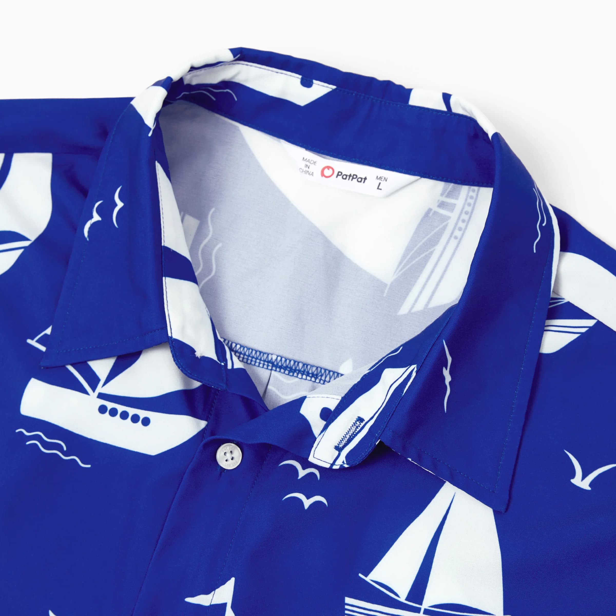 PatPat Set blu coordinato per la famiglia con motivo geometrico, set di camicia e pantaloncini a maniche corte in 2 pezzi o abito con cintura allacciata
