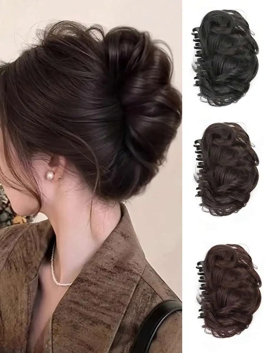 Chignon sintetico da donna con clip a griffe, extension per capelli ricci e voluminosi, per l'uso quotidiano e per occasioni speciali