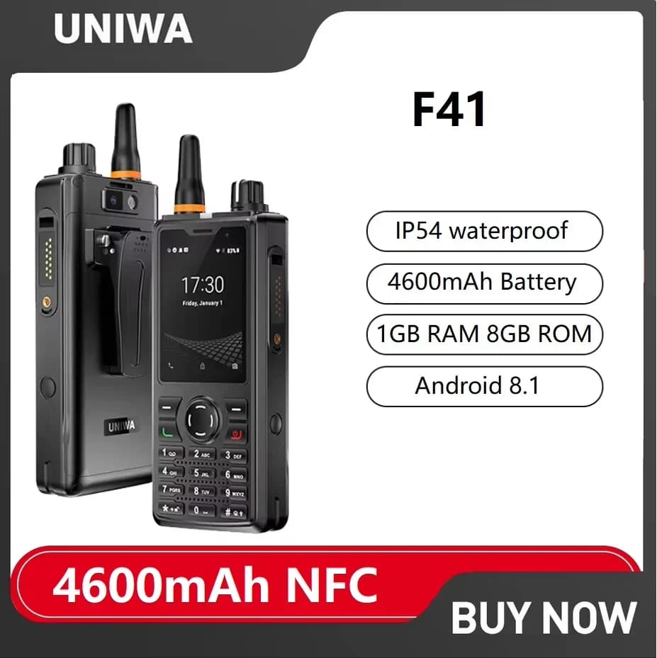 UNIWA F41 Telefono Rugged Android 8.1, Walkie Talkie POC Zello, Schermo Touch 2.4", 4600mAh, Rete 4G Globale, Smartphone Impermeabile con NFC