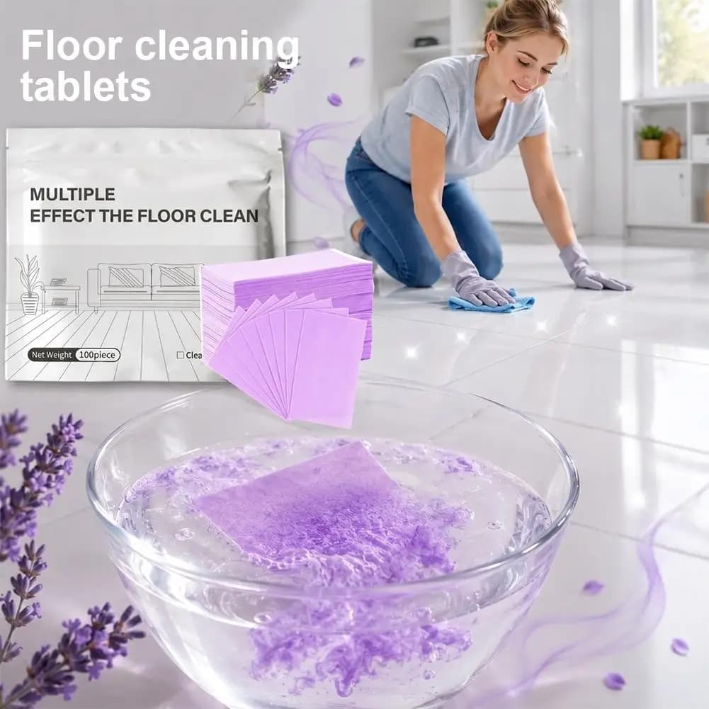 100Pcs Lavender Floor Cleaning Tablets, Multi-Effect Tile Floor Cleaner Sheets, Tablets for Dirt Removal Brightening Deodorizing