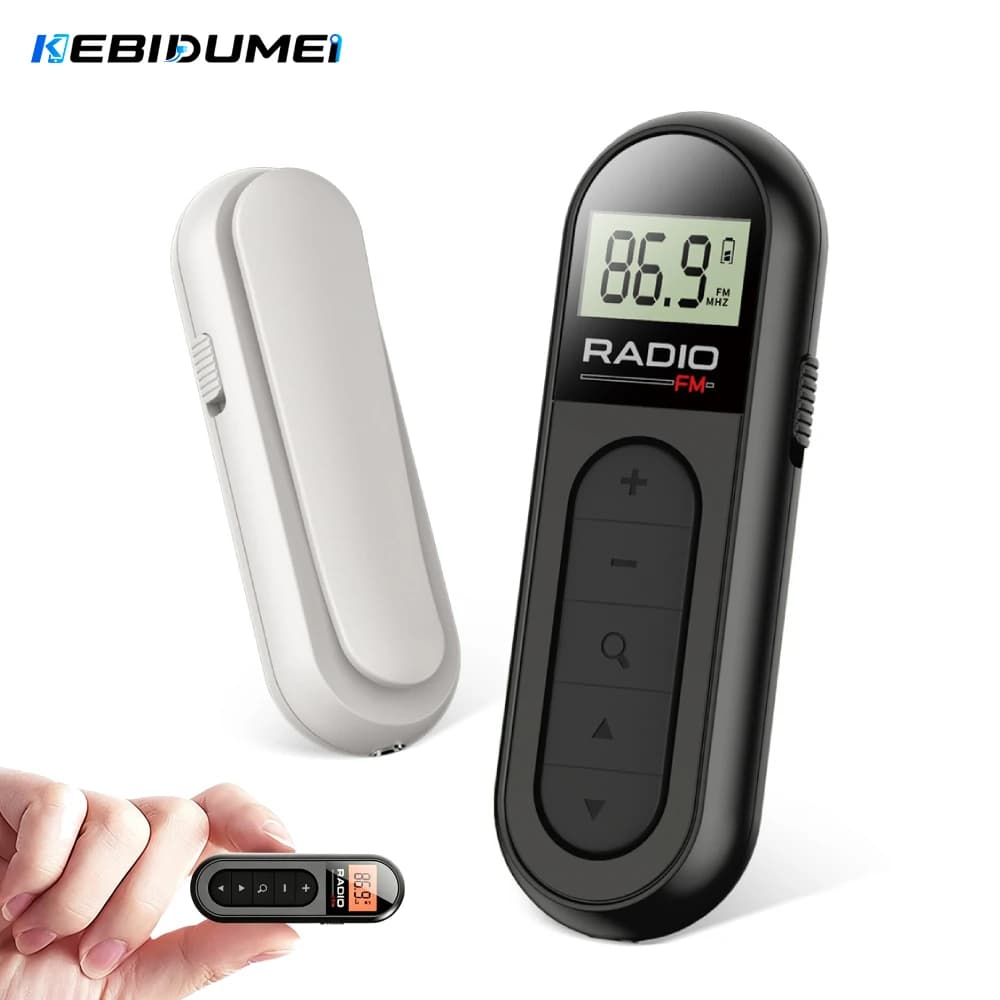 KEBIDUMEI FM Portable Radio Rechargeable Pocket Radio With Backlight LCD Display Belt Clip Stereo Sound 3.5mm Earphone Jack