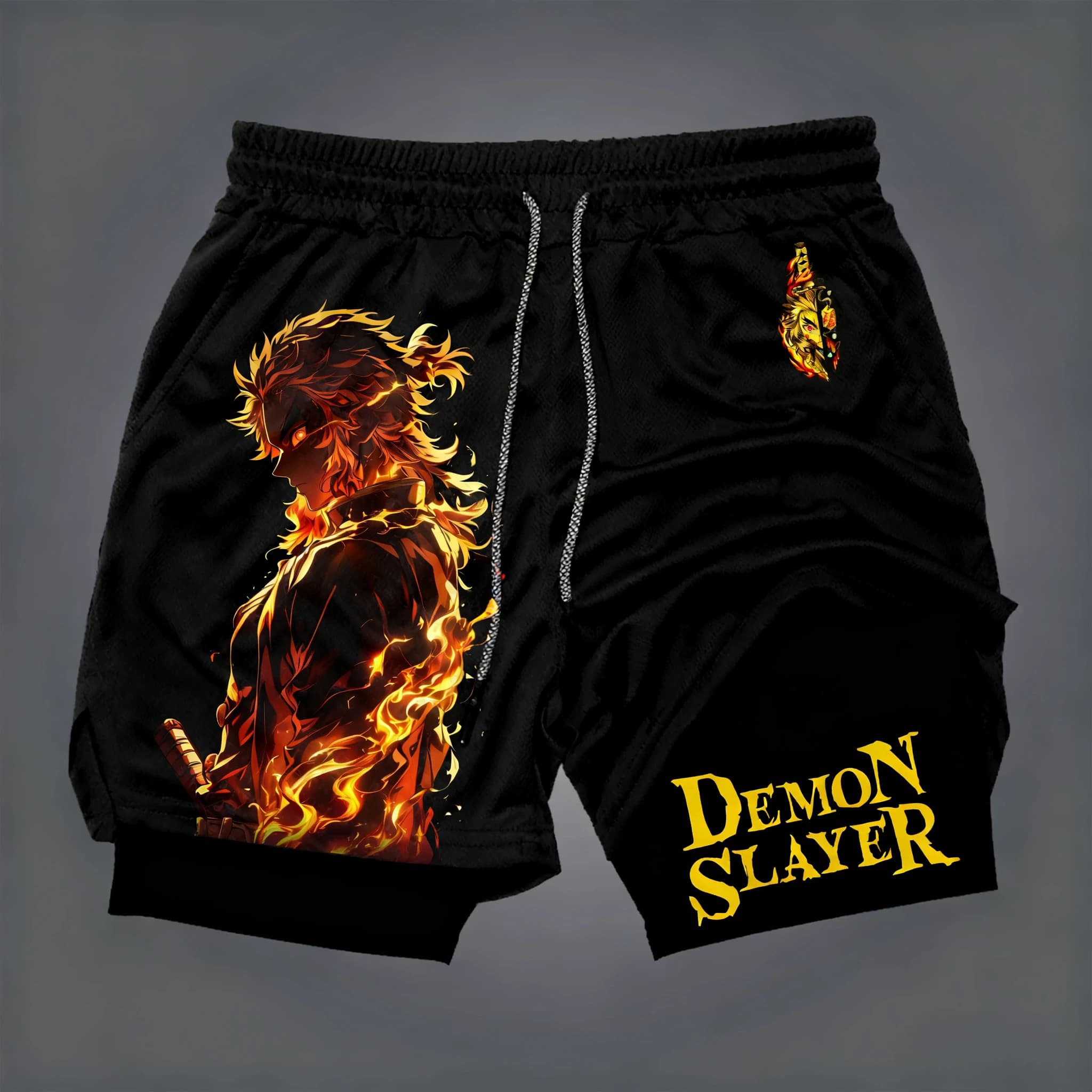 Demon Slayer Anime New sports shorts 2 in 1 printed with brand co 2025 Fashion summer Fitness Swimming Hiking Shorts Double Layer