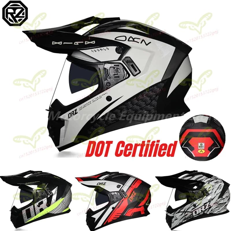 Casco Integrale ORZ per Moto Fuoristrada con Lente Antiabbagliamento Marrone, Casco ATV Motocross Certificato DOT