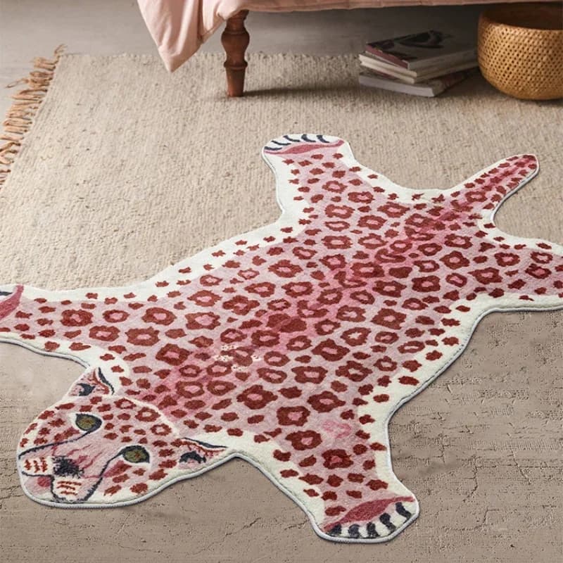 Pink leopard carpet Special shaped house decorations Carpet with funny animal motif Soft bedroom dresser bedside table