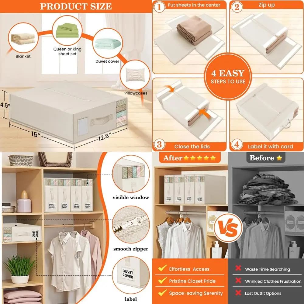 Organizer Sublletto per Lenzuola, Copripiumini e Coperte - Pack of 10 Beige