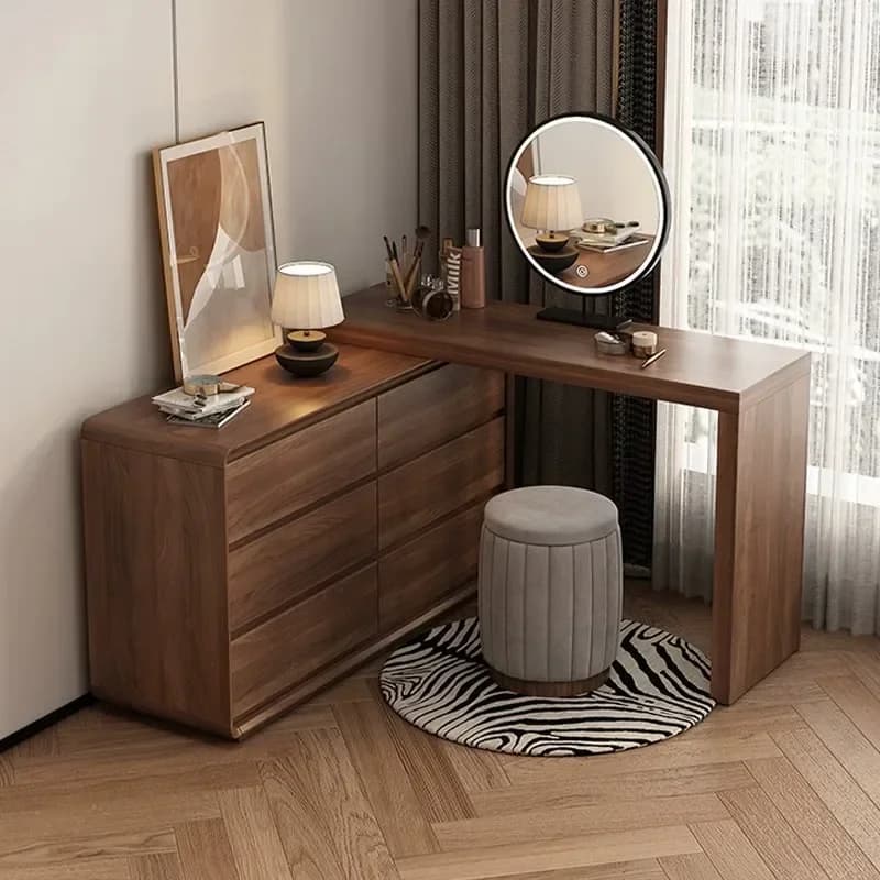 Organizer da Scrivania, Specchio da Comodino per Camera da Letto, Tavolo da Trucco Moderno in Legno, Mobile Contenitore Nordico per Vanity e Trucco