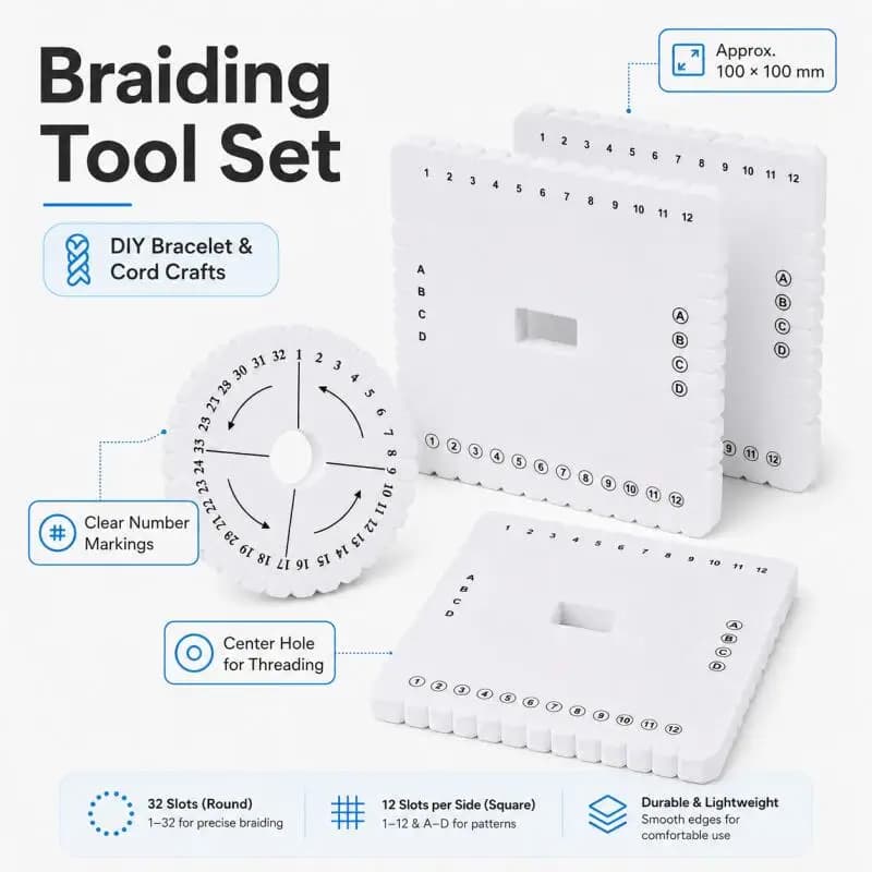 2Pcs/Set Braiding Disk Round Square Kumihimo Beading Cord Disc Braiding Braided Plate DIY Bracelet Loom Weaving Board
