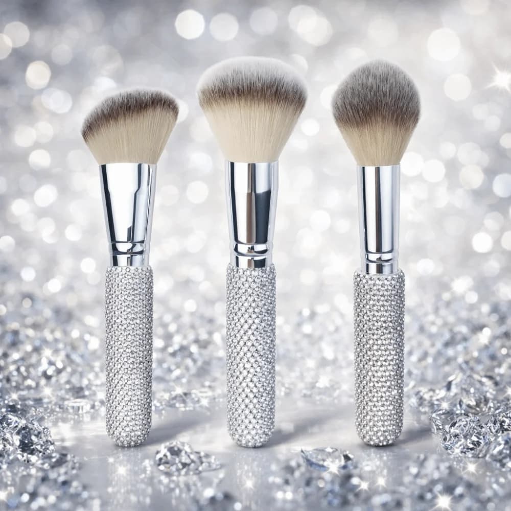 Pennelli per il Trucco con Diamanti Incastonati, Manico Scintillante, Setole Morbide, Applicatore per Polvere Fissante, Applicazione Liscia