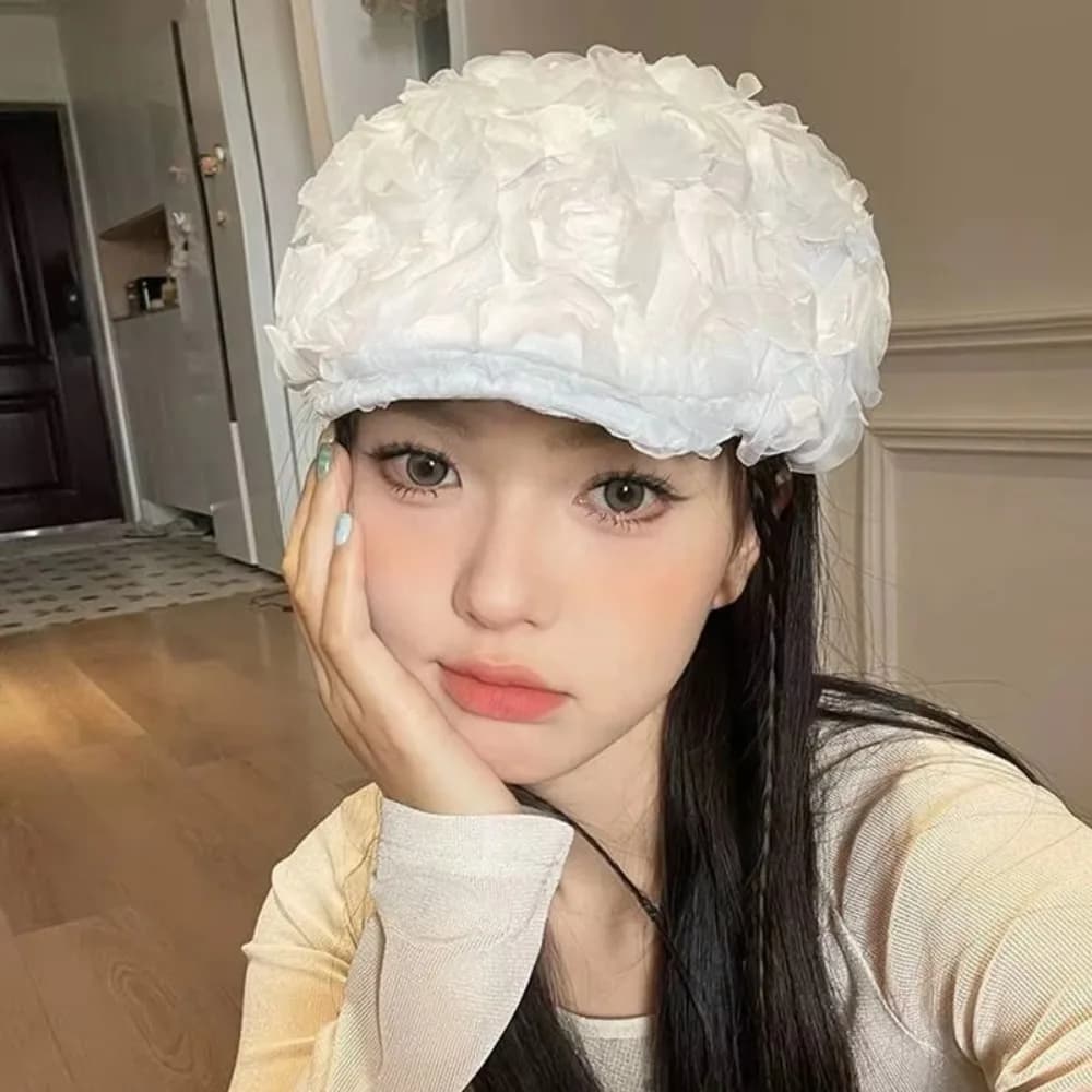 New Retro Rose Flower Beret Hats Spring Summer Women Thin Beanies Hat Gatsby Hats Forward Hats Painter Artist Cap