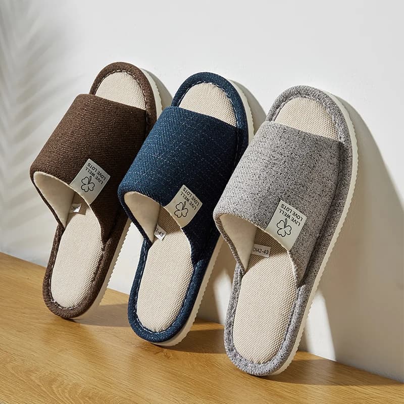 Linen Slippers for men's house in spring and autumn Comfortable open and breathable room slippers Men's and summer women's shoes