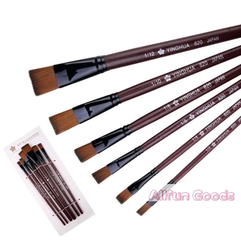 [TG835]6Pcs/Set Flat Nylon Hair Oil Painting Acrylic Painting Brushes Artist Supplies