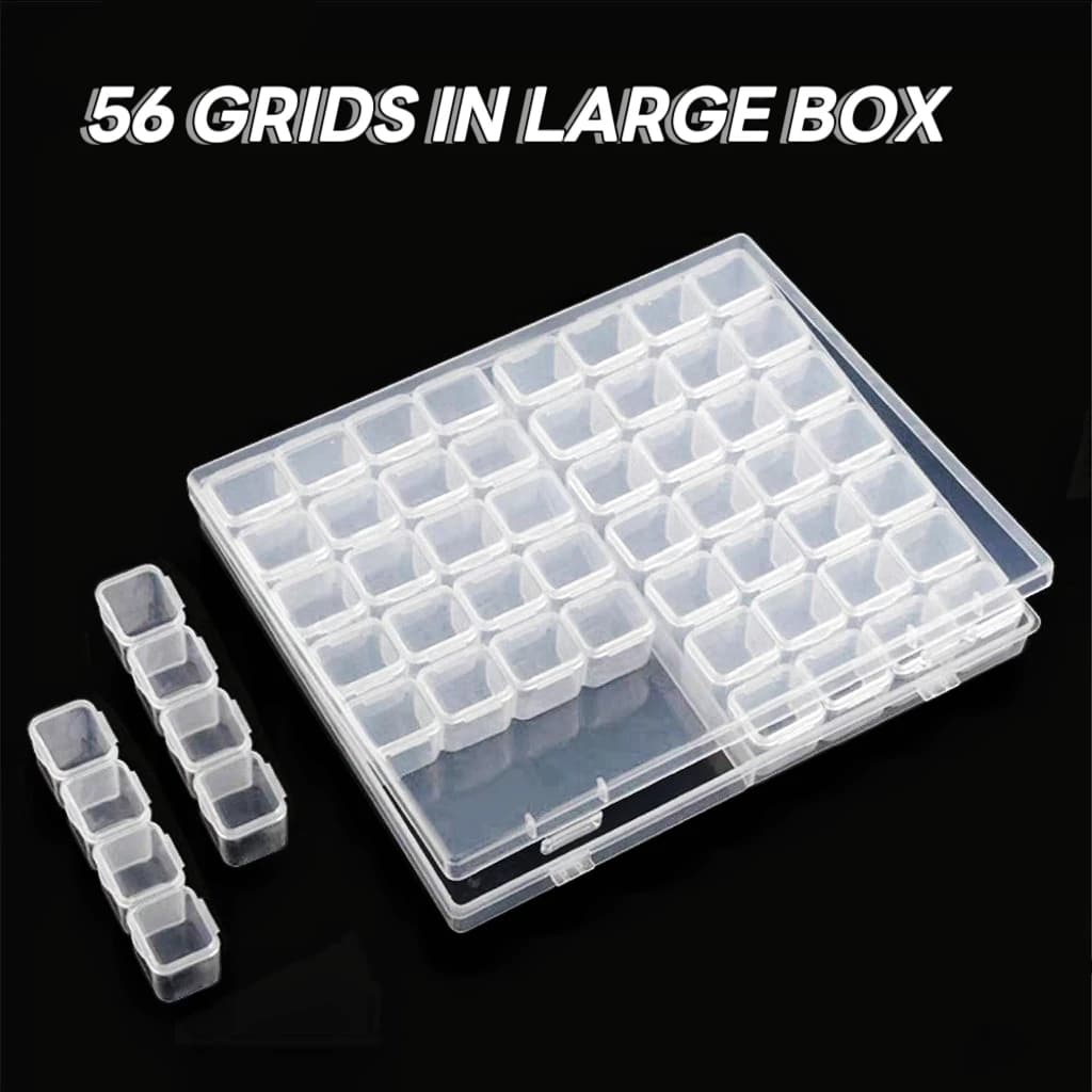 Scatola portaoggetti per accessori per nail art, scatola in plastica trasparente PP staccabile con 56 scomparti, organizer per gioielli e piccole parti, scatola portaoggetti da scrivania