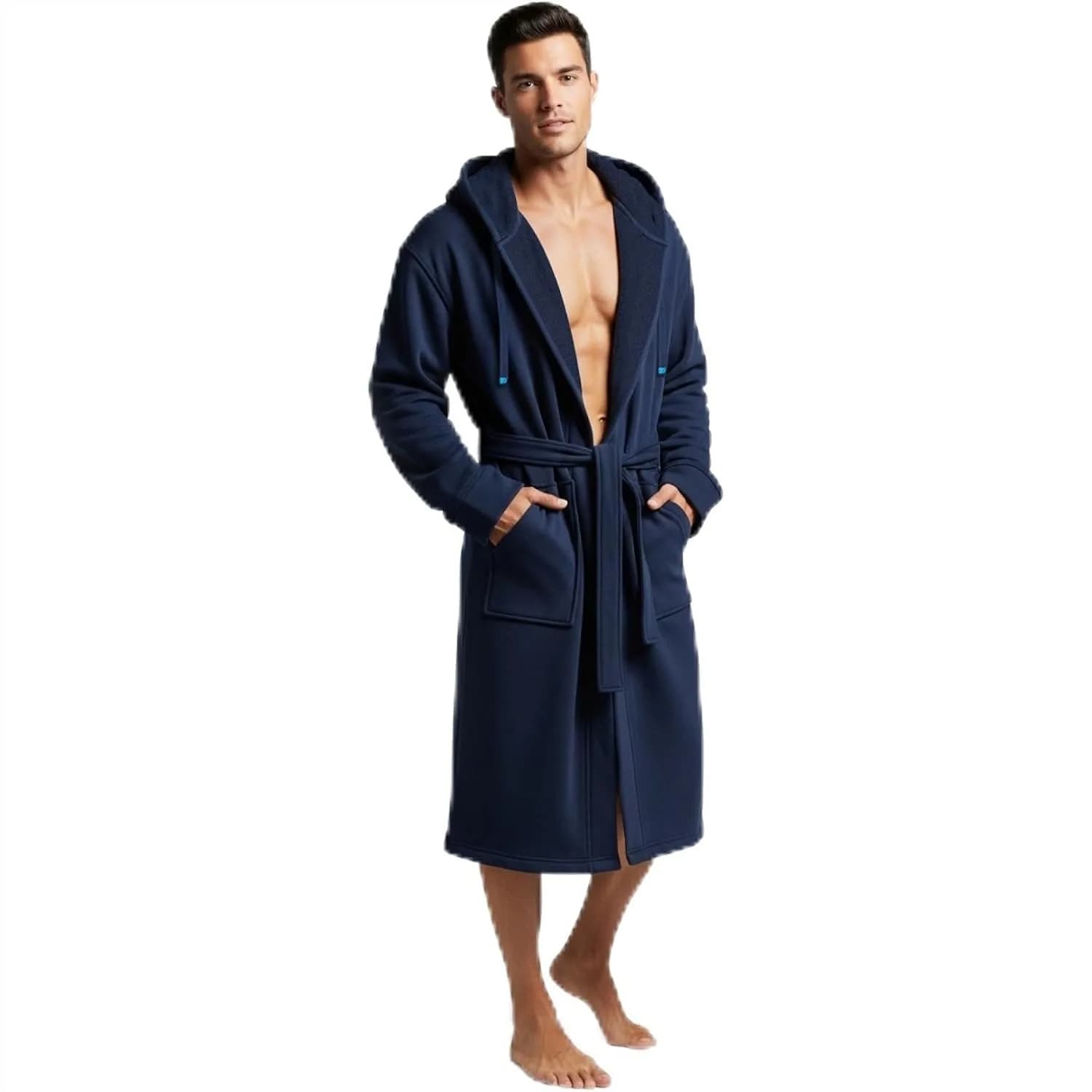 Men's Hooded Terry Bathrobe with Pockets for Soft Comfort