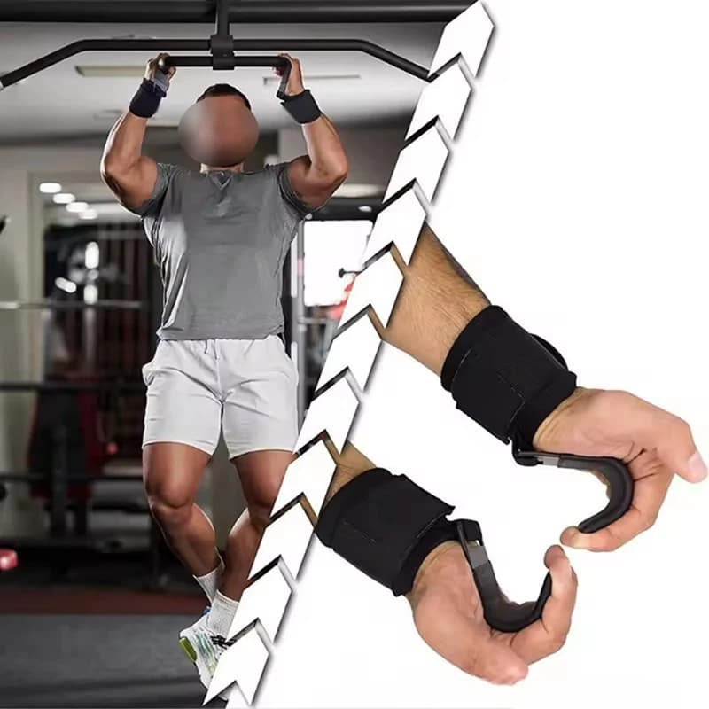 A pair of anti-slip weight lifting hooks for wrist protection Gym fitness hooks for wrist protection with grip force