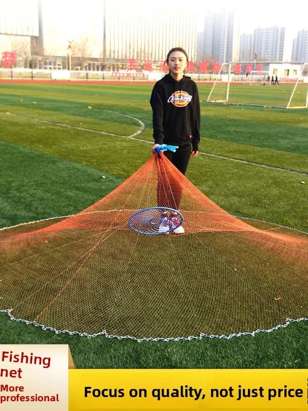 Upgraded Heavy Duty Iron Chain Disk Shaped Thick Line Automatic Fishing Net Children Small Casting Hand Throw Net for Outdoor...