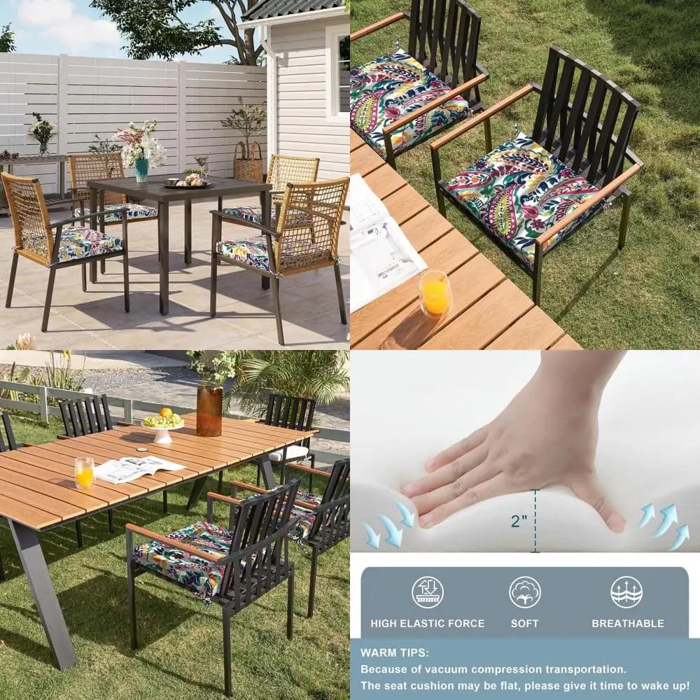 Set of 4 outdoor chairs cushions, water resistant square cushions for patio dining chairs, high density spare bearings for